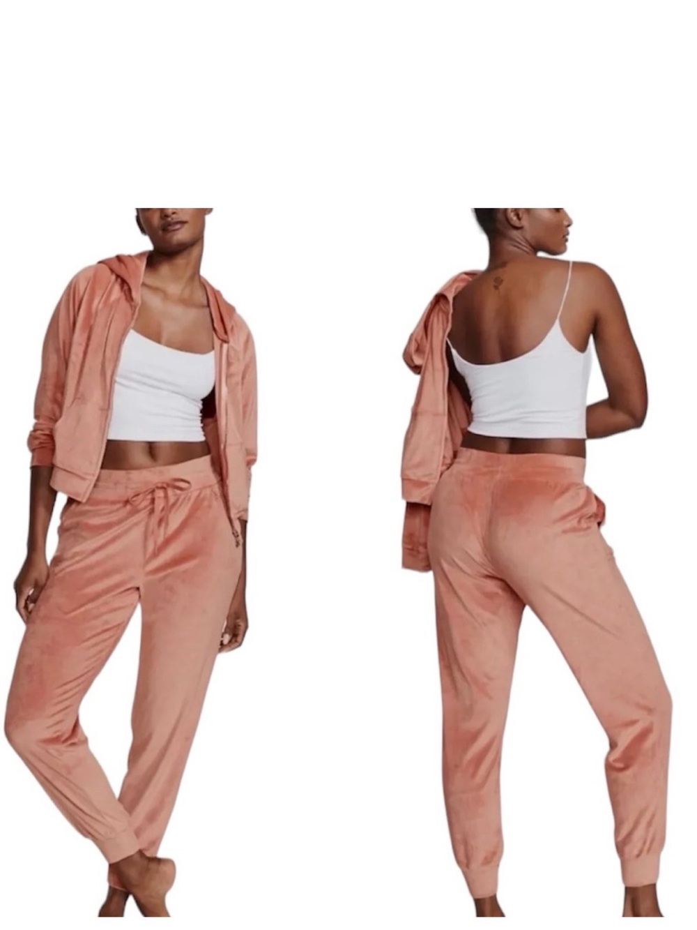 Victoria’s Secret Women's Velvet Cropped Jacket and Jogger Set- Dust Pink